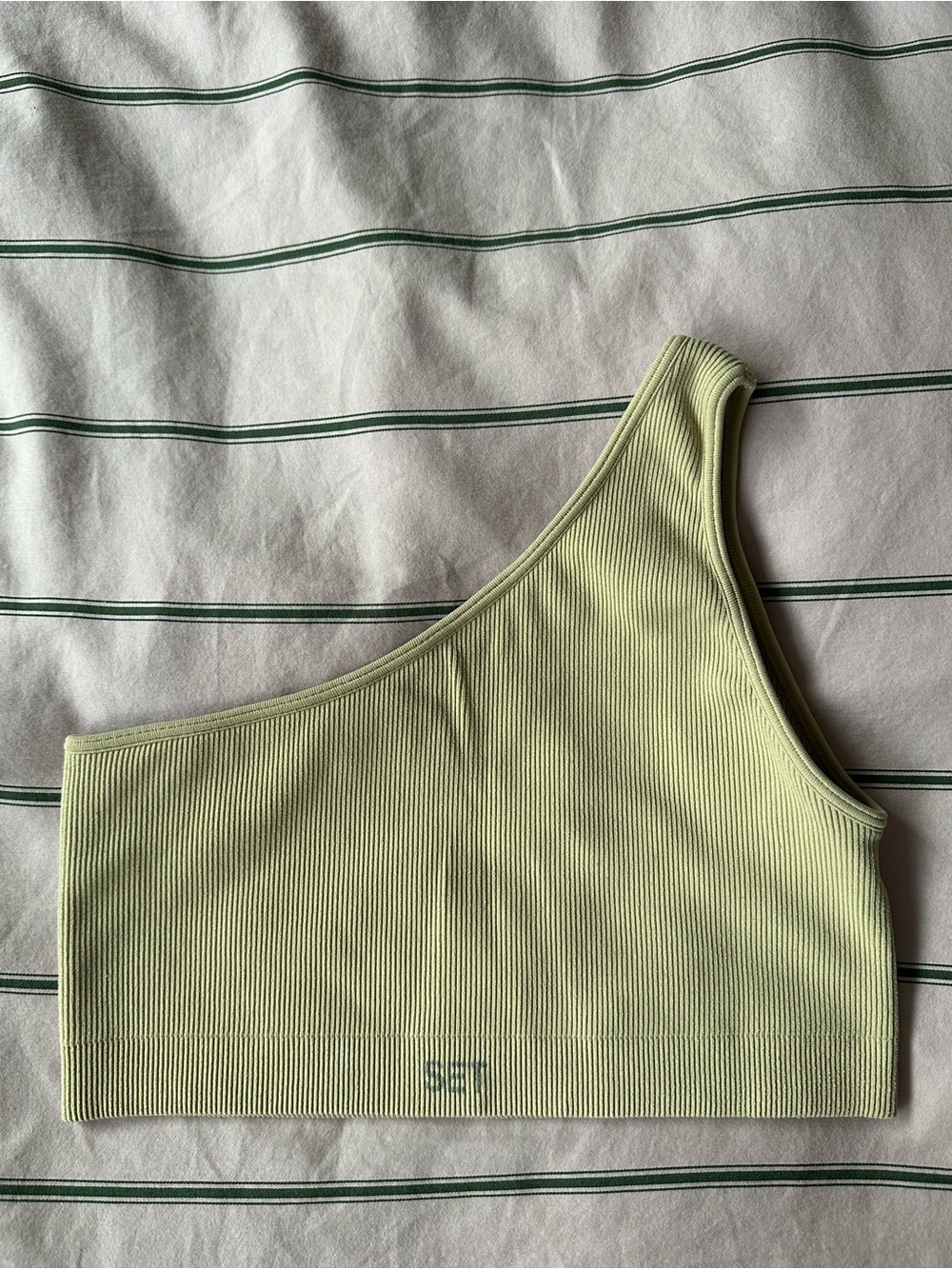 One-Shoulder Ribbed Crop Top in Light Lime